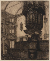 KG 1990 004
<br/>
Interieur van een kerk met preekstoel en orgel
<br/>
<em>Poortenaar, Jan Christiaan (1886-1958)</em>
